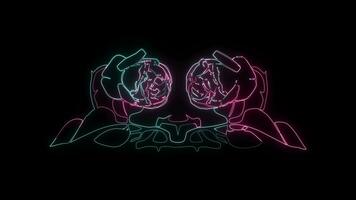 blommor med en lysande neon effekt animerad abstrakt rörelse på svart bakgrund video