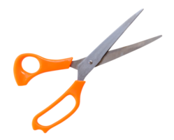 multipurpose scissors with orange or yellow handle isolated with clipping path. in png file format