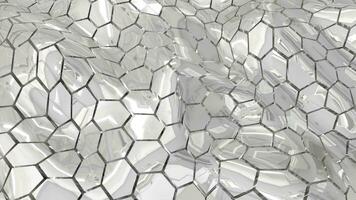 Abstract metallic silver chrome shiny cells hexagons with waves background video