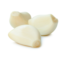 Peeled garlic cloves in stack isolated with clipping path and shadow in png file format.