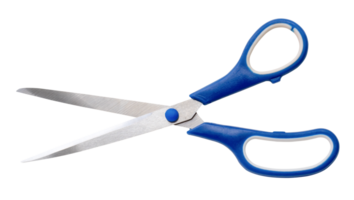 multipurpose scissors with blue handle isolated with clipping path. in png file format