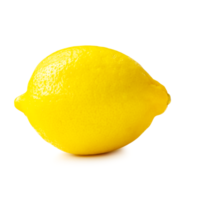 Single fresh beautiful yellow lemon isolated with clipping path and shadow in png file format. Front view and flat lay