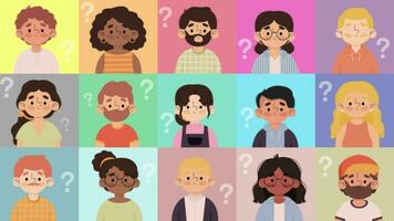 Menschen fragen Fragen und Denken Karikatur Frage Kennzeichen Animation video
