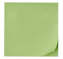 Green sheet of paper on white isolated background, sticky note photo