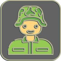 icono soldado. militar elementos. íconos en en relieve estilo. bueno para huellas dactilares, carteles, logo, infografía, etc. vector