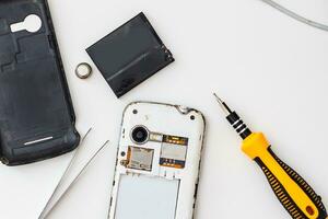 Flat Lay  of smartphone components isolate on white background with clipping path photo