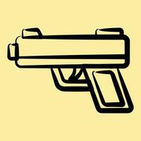 icono mano pistola. militar elementos. íconos en mano dibujado estilo. bueno para huellas dactilares, carteles, logo, infografía, etc. vector