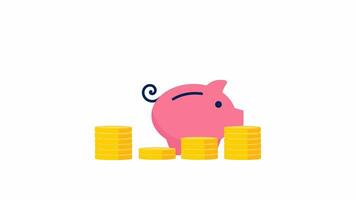 2d animation Piggy bank and coins animation. 2d flat cartoon style. investment and saving money concept. with alpha channel video