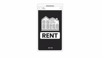 Rental mobile app for renting apartment bw outline 2D object animation video