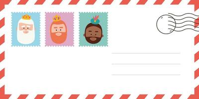 Envelope of the wise men. The three kings of orient, Melchior, Gaspard and Balthazar. Funny vectorized letter. vector