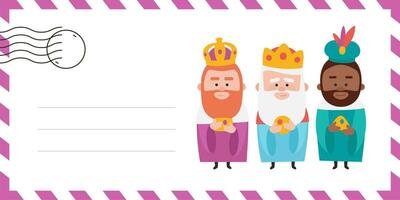 Envelope of the wise men. The three kings of orient, Melchior, Gaspard and Balthazar. Funny vectorized letter. vector