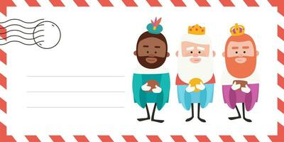 Envelope of the wise men. The three kings of orient, Melchior, Gaspard and Balthazar. Funny vectorized letter. vector