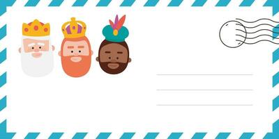 Envelope of the wise men. The three kings of orient, Melchior, Gaspard and Balthazar. Funny vectorized letter. vector