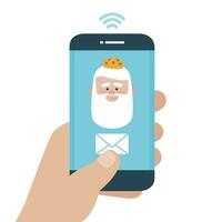 Send your letter to The three wise men of orient from your cell phone. Hand holding smartphone. Melchior vector