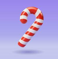 Candy Cane 3D icon. Vector. Christmas candy 3D illustration isolated on purple background. Xmas symbol. Cute cartoon design element for Christmas and New Year holidays. vector