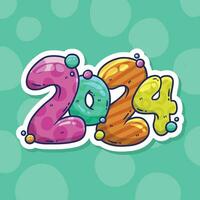 Cute Colorful 2024 logo text vector design with cartoon illustration style. 2024 text design typography