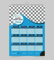 Modern professional 2024 wall calendar design, 1 page high-quality print-ready calendar vector template