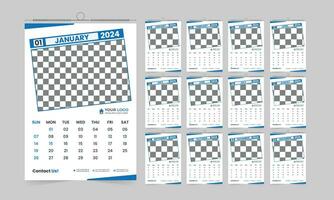 Modern professional 2024 wall calendar design, 12 page high-quality print-ready calendar vector template