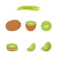 Set of whole and sliced kiwi fruit vector illustration