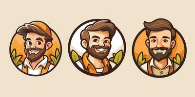 Hipster men in circle avatars set. Vector illustration.