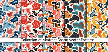 Set of seamless patterns with hand drawn abstract shapes. Vector illustration.