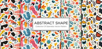 Set of seamless patterns with hand drawn abstract elements. Modern trendy textures. vector