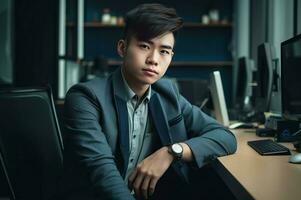 AI generated Asian man working office developer. Generate Ai photo