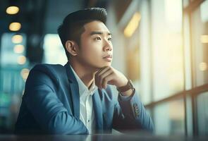 AI generated Asian man working office developer. Generate Ai photo