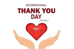 internacional día de gratitud. enero 11 fiesta póster con manos participación un corazón. vector ilustración.