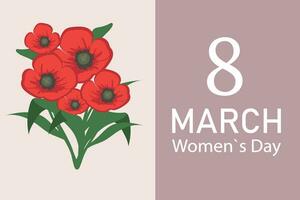 Luxurious poppies for March 8th. Postcard, template or banner of congratulations on the spring holiday. Vector illustration.