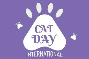 internacional gato día diseño, blanco gato pata en un lila antecedentes. vector ilustración.