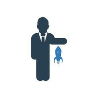 Business Startup Icon. With Businessman and Rocket Symbols. Editable Flat Vector Illustration.
