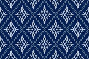 Indigo navy blue geometric traditional ethnic pattern Ikat seamless pattern abstract design for fabric print cloth dress carpet curtains and sarong Aztec African Indian Indonesian vector
