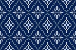 Indigo navy blue geometric traditional ethnic pattern Ikat seamless pattern abstract design for fabric print cloth dress carpet curtains and sarong Aztec African Indian Indonesian vector