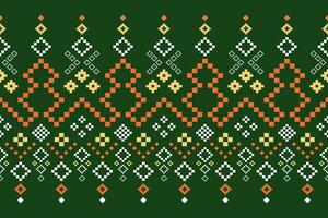 Green Cross stitch colorful geometric traditional ethnic pattern Ikat seamless pattern border abstract design for fabric print cloth dress carpet curtains and sarong Aztec African Indian Indonesian vector