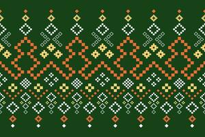 Green Cross stitch colorful geometric traditional ethnic pattern Ikat seamless pattern border abstract design for fabric print cloth dress carpet curtains and sarong Aztec African Indian Indonesian vector