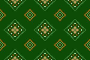 Green Cross stitch colorful geometric traditional ethnic pattern Ikat seamless pattern border abstract design for fabric print cloth dress carpet curtains and sarong Aztec African Indian Indonesian vector