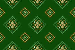 Green Cross stitch colorful geometric traditional ethnic pattern Ikat seamless pattern border abstract design for fabric print cloth dress carpet curtains and sarong Aztec African Indian Indonesian vector