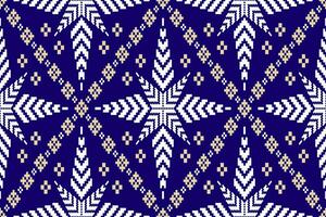 Indigo navy blue geometric traditional ethnic pattern Ikat seamless pattern abstract design for fabric print cloth dress carpet curtains and sarong Aztec African Indian Indonesian vector