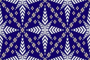 Indigo navy blue geometric traditional ethnic pattern Ikat seamless pattern abstract design for fabric print cloth dress carpet curtains and sarong Aztec African Indian Indonesian vector