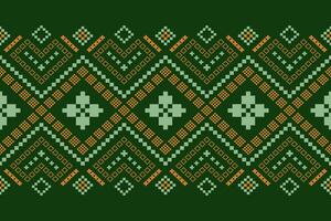 Green Cross stitch colorful geometric traditional ethnic pattern Ikat seamless pattern border abstract design for fabric print cloth dress carpet curtains and sarong Aztec African Indian Indonesian vector