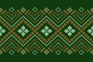 Green Cross stitch colorful geometric traditional ethnic pattern Ikat seamless pattern border abstract design for fabric print cloth dress carpet curtains and sarong Aztec African Indian Indonesian vector