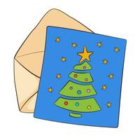 Envelope with a Christmas card. Cartoon. Vector illustration