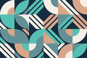 Abstract composition with Bauhaus and Scandinavian influences, featuring a seamless pattern of geometric shapes and a modern, minimalist color palette for a trendy backdrop vector