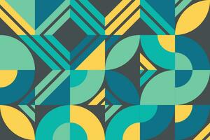 Abstract geometric pattern with a vintage flair, featuring rounded and angular shapes in a lively, modern color palette, evoking a minimalist Scandinavian design vector