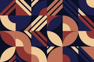 Stylish abstract pattern combining dark hues with warm tones in a geometric composition of circles and rectangles, reflecting a fusion of modernism and vintage charm vector