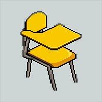 píxel Arte ilustración colegio escritorio. pixelado silla. colegio escritorio mesa silla salón de clases pixelado para el píxel Arte juego y icono para sitio web y vídeo juego. antiguo colegio retro vector