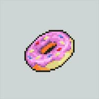 Pixel art illustration Donut. Pixelated Donut. Donut pixelated for the pixel art game and icon for website and video game. old school retro. vector