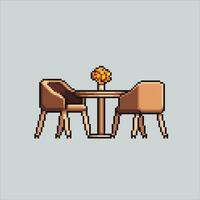 píxel Arte ilustración mesa y silla. pixelado mesa silla. café tienda mesa y silla pixelado para el píxel Arte juego y icono para sitio web y vídeo juego. antiguo colegio retro vector