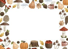 Horizontal autumn template with forest mushrooms, berries and st vector